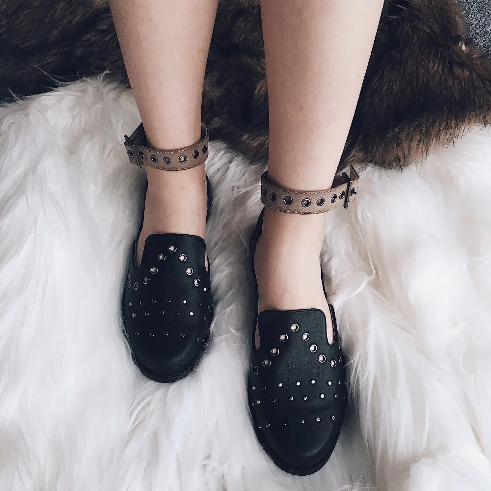 Retro Rivet PU Leather Oxford Shoes For Women Round Toe Platform Shoes Casual Flat Shoes Women Plus Size 36-41 (5)