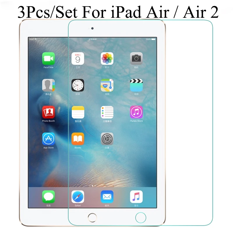 

3 Piece / Set 9H Tempered Glass For Apple 9.7 inch HD Screen Protector Film Cover For iPad Air 1 2 Transparent Tempered Glass