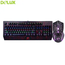 Delux USB Проводная Механическая клавиатура, мышь, комбинированный игровой цветной светодиодный светильник с подсветкой для дыхания, игровая оптическая сенсорная мышь