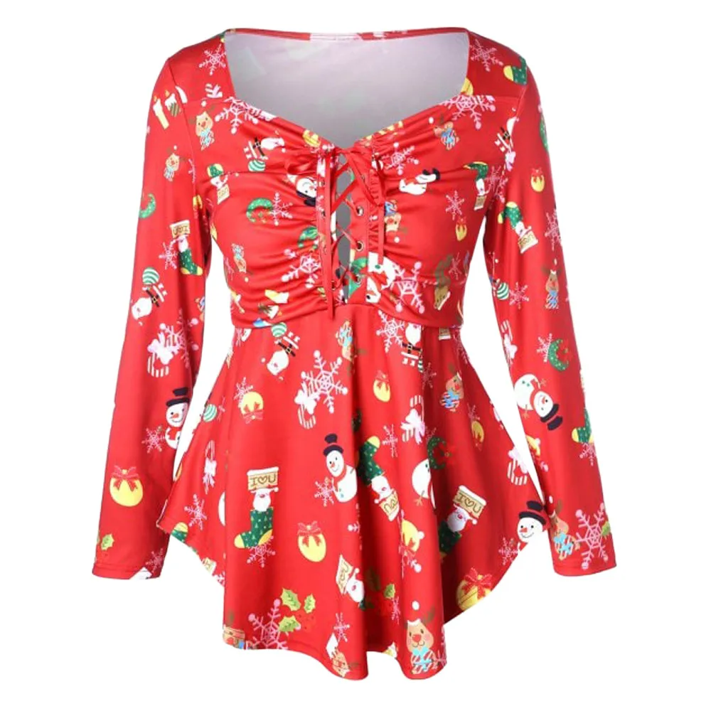 

Womens Tops And Blouses 2018 Women Vintage Christmas Long Sleeve Blouse Clothes Streetwear Tunic Ladies Tops Fashion Clothing