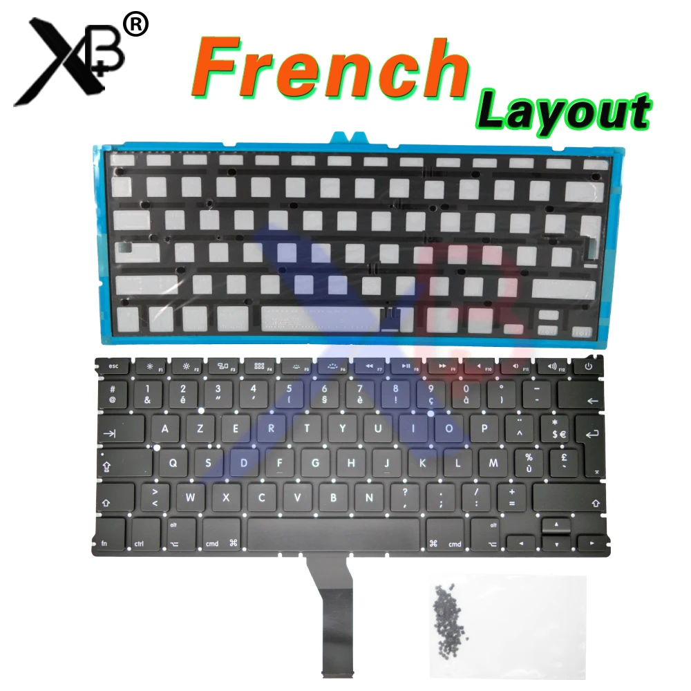 

For A1369 A1466 AZERTY FR French keyboard/Backlight Backlit+100pcs keyboard screws For MacBook Air 13.3" A1369 A1466