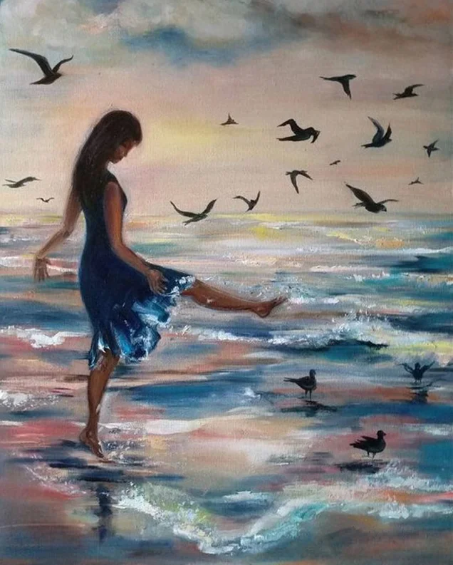 

Full circular 5Ddiamond painting girl listening to the sound of the sea diamond embroidery full cross stitch diamond home decor