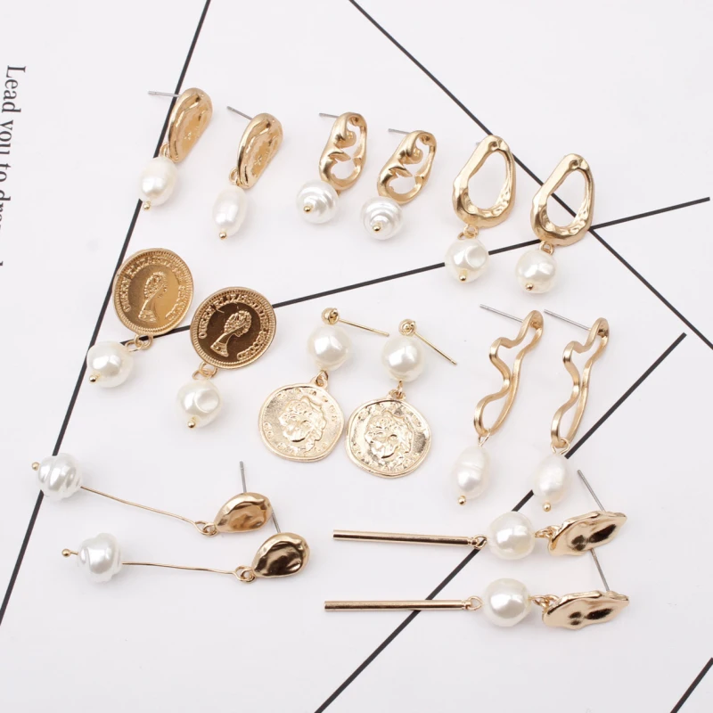 

Creative Imitation Pearl Earrings Irregular Alloy Dangle Simple Coin Drop Earrings For Women Fashion Spring Jewelry Accessories