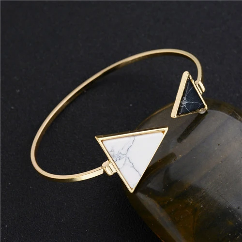 MESTILO Модные золотые пластины черный белый геометрический треугольник открытый манжета браслет панка искусственный мрамор каменные браслеты из Индии - Окраска металла: white black triangle