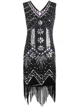PrettyGuide Women 1920s V Neck Beaded Sequin Art Deco Gatsby Inspired Flapper Dress Great Gatsby Party Dress
