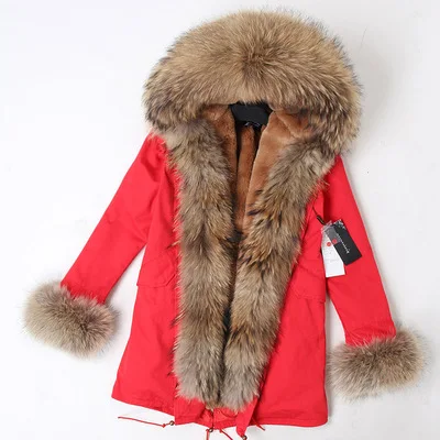 MaoMaoKong, новинка, пальто с подкладкой из натурального меха енота, большой воротник из меха енота, Женская куртка - Цвет: Colour 7