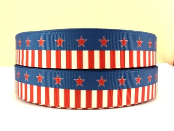 

7/8" (22mm) patriotic star Hallowmas USA Polyester Grosgrain ribbon 50 yards,HAPPY 4TH OF JULY ,holiday decorations,50Yc1069