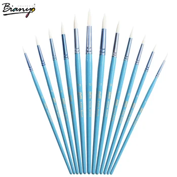 

Bianyo 12pcs Different Size Round Tip Artist Nylon Hair Paintbrush Set Blue Paint Wood Handle Watercolor Brush for Art Supplies