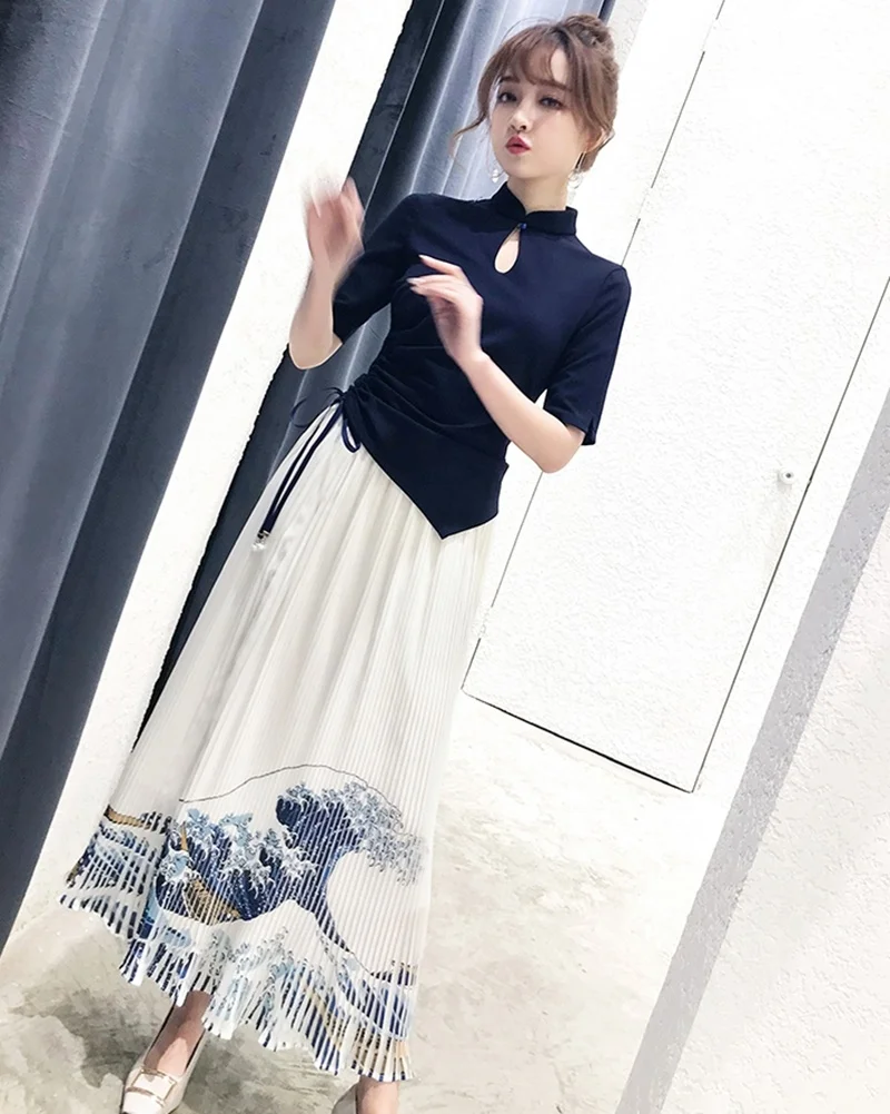 Современный китайский Cheongsam Qipao Женский комплект из двух предметов комплект с юбкой женские винтажные наряды для женщин платье в китайском стиле TA1470