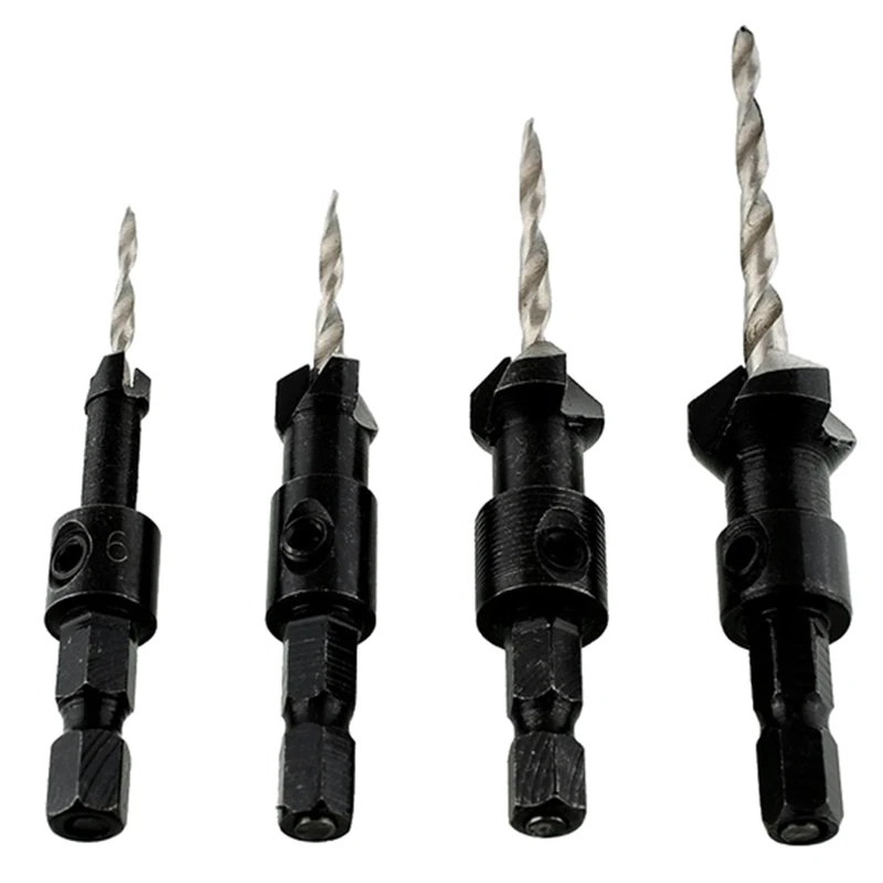 

4 pcs HSS Power Groove Countersink Hex Shank Tapered Drill Bits Set