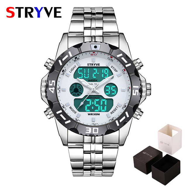 Brand Mens Watches LED Analog Digital Fashion Sport Quartz Watch Men Military Waterproof Stainless Male Wrist Watch relogio