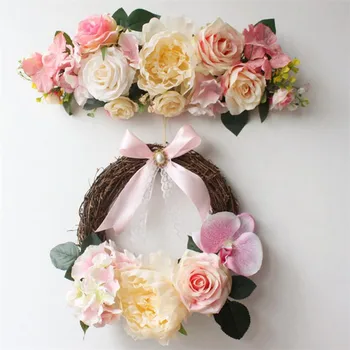 

Flone Artificial Rose Flower Wreath Peony Wreath Simulation Rose Peony Wreath Garland Wedding Home Door Hanging Decor Wreath