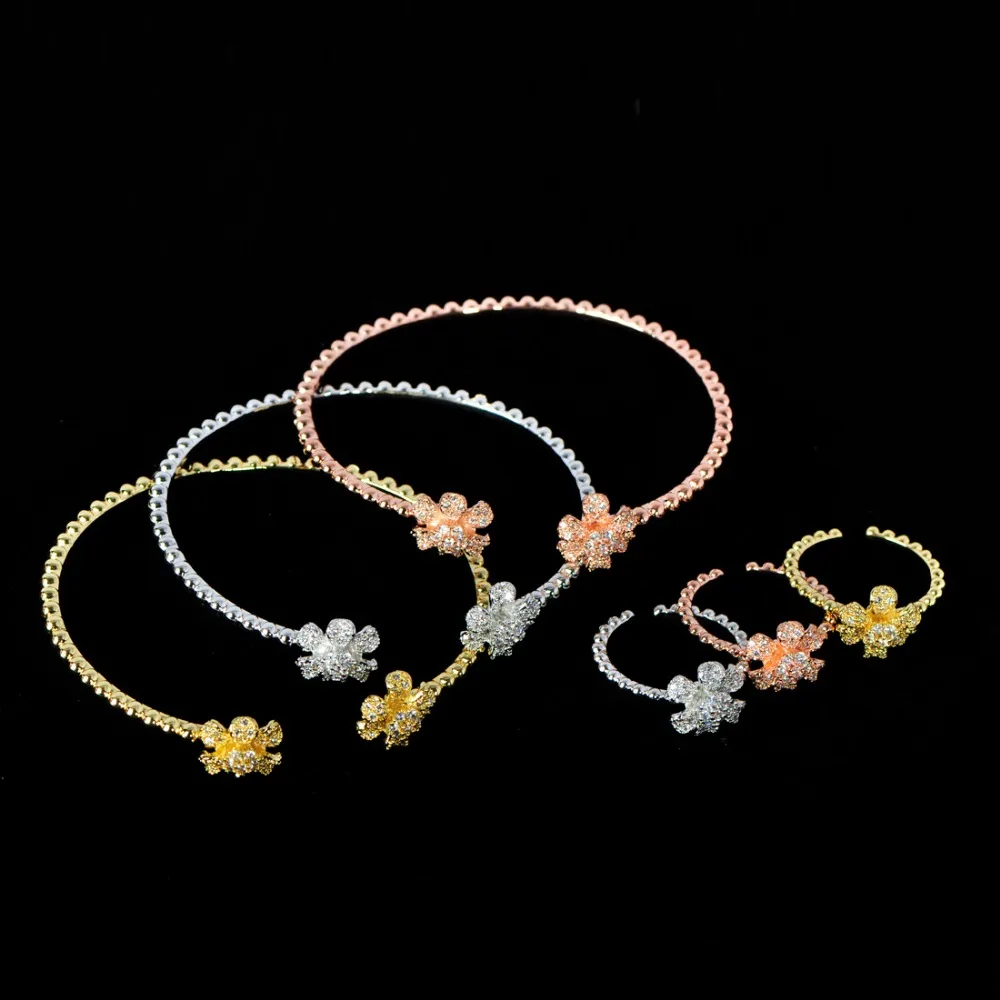 

MECHOSEN New Arrival Luxury Bangle Ring Sets Floral Shape AAA Zircon Copper Jewelry For Women Wedding Anniversary Ornament Sets
