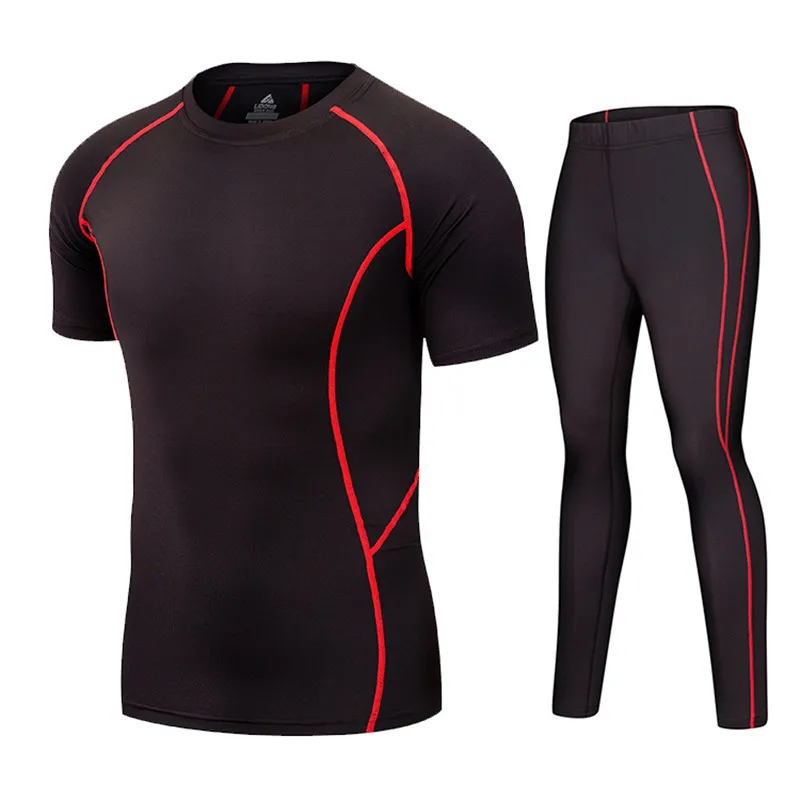 LIDONG New Short Sleeve Compression Tracksuit Fitness Tight Running Set T-shirt Legging Men's Sportswear Gym Sport Suit4