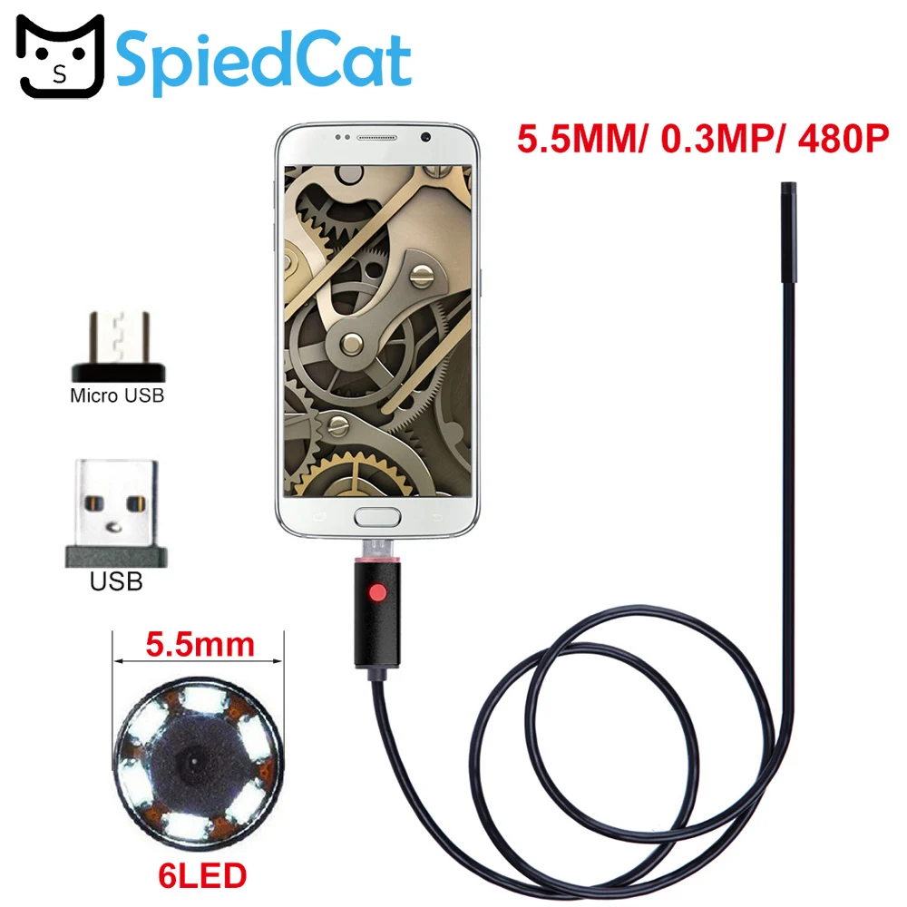 

5.5mm Lens Micro/USB Waterproof Endoscope Borescope Snake Inspection Video Camera for Android PC Window