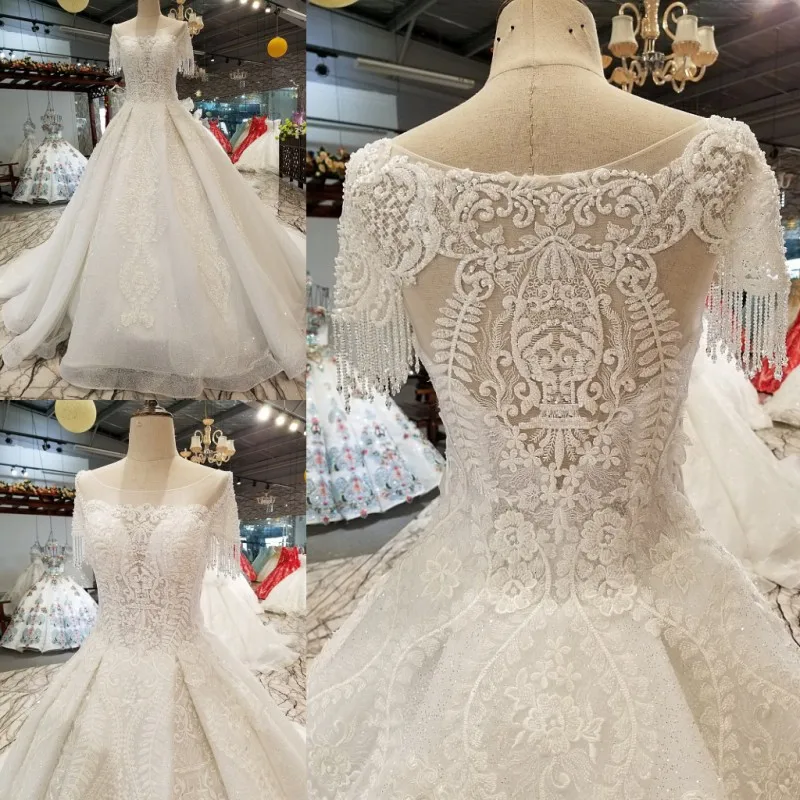 

Custom Made Marriage Dress vestido de noiva Ball Gown Scoop Lace Crystal Wedding Dresses 2019 QUEEN BRIDAL robe de mariee WD70