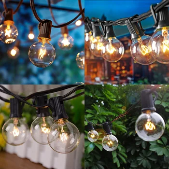 

25Ft G40 Bulb Globe Solar String Lights With Clear Bulb Backyard Patio Lights Vintage Bulbs Decorative Outdoor Garland Wedding