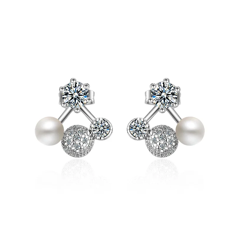 

Promotion 925 sterling silver fashion shiny crystal imitation pearl flower ladies`stud earrings jewelry women gift drop shipping
