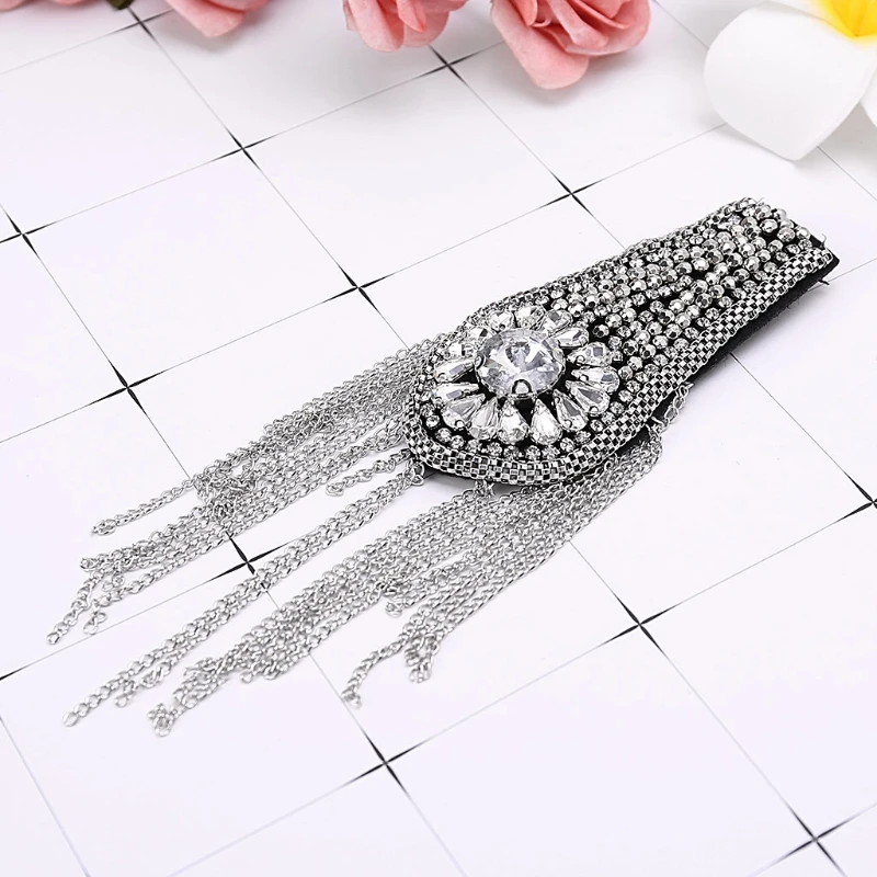 

Rhinestone Handmade Fashion Tassel Chain Shoulder Board Badges Epaulet Pin On Women Accessories
