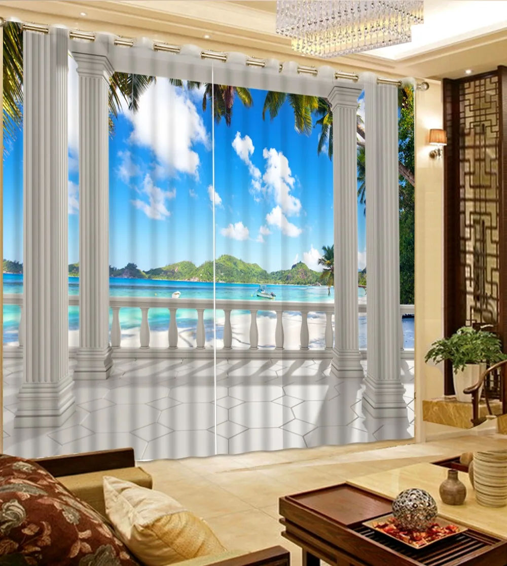 3D Printing Curtains sunlight beach landscape Blackout Curtains
