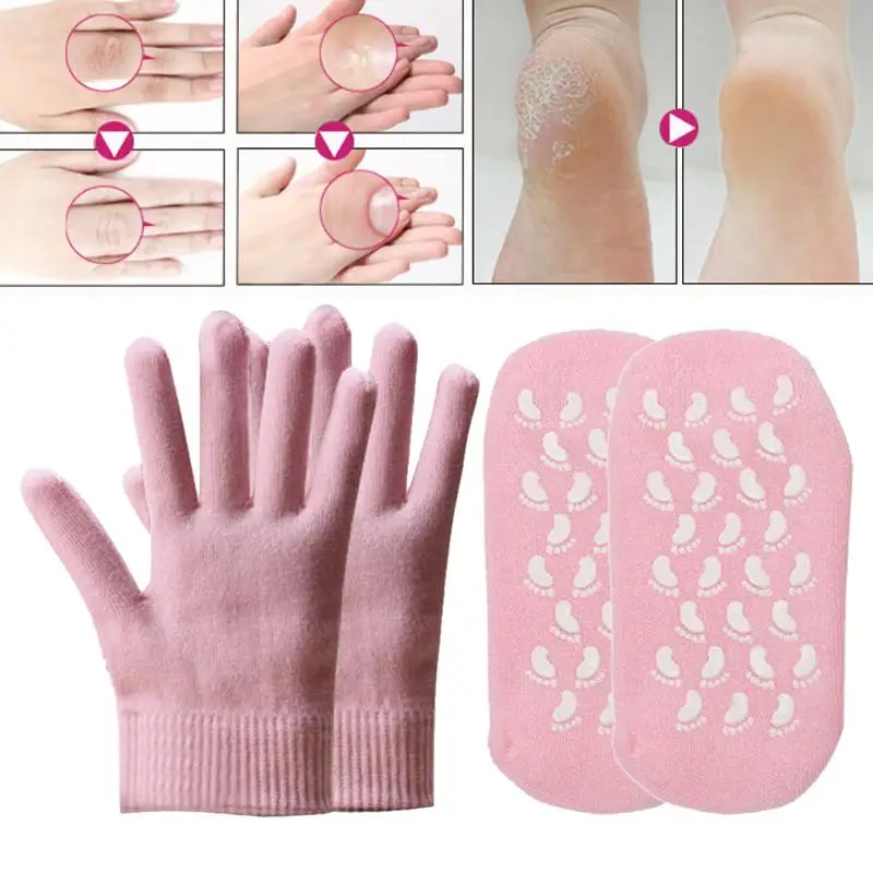

2 Pairs Reusable SPA Gel Socks Gloves Moisturizing Whitening Exfoliating Smooth Hands Feet Care for Adult Hand Mask
