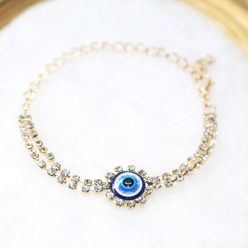 

European New Evil Eye Charm Bracelets Gold Color Zinc Alloy Shiny Rhinestone Evil Eyes Chain Bracelet Women Girl Fashion Jewelry