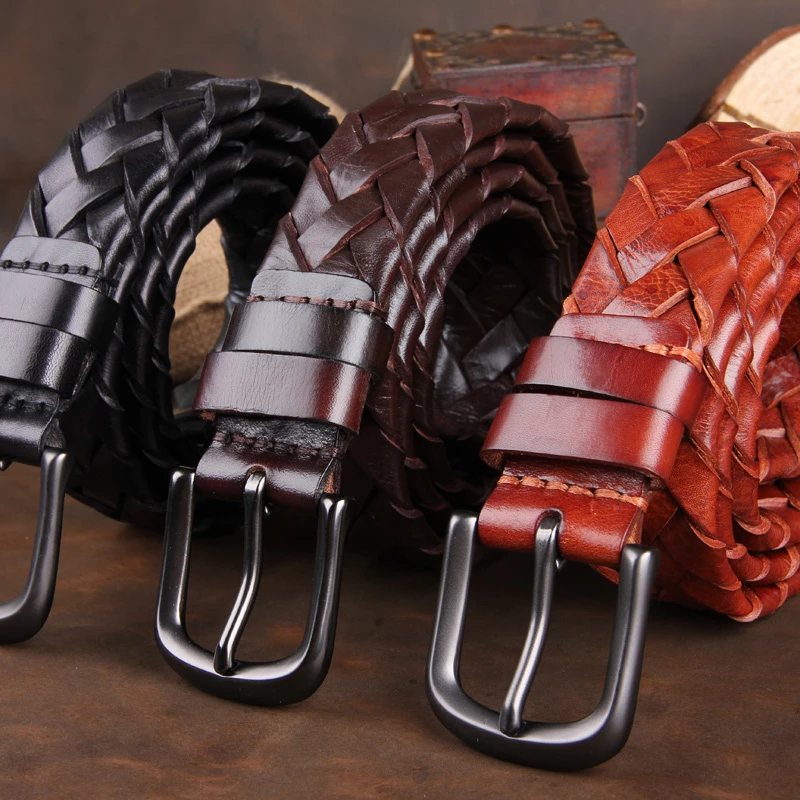 Braided Belt Handmade Top Quality Genuine Leather Mens Belts Luxury Men
