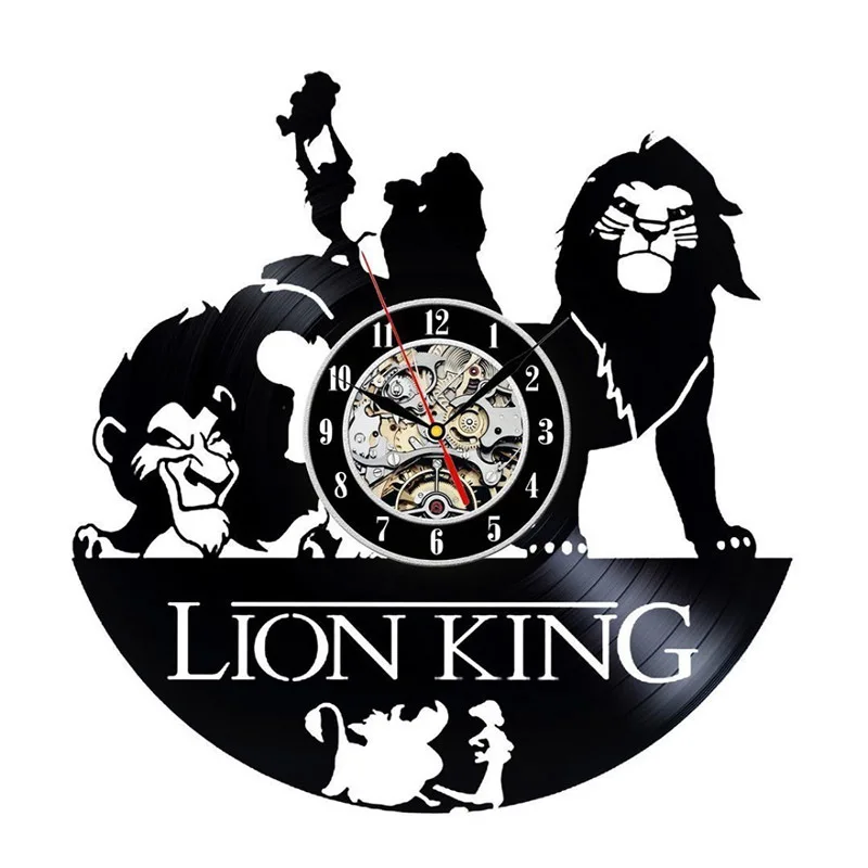 

The Lion King Theme Hollow Round 3D Record Clock Vinyl Creative Home Decor Hanging LED Clock Gift for Children Art Wall Clock