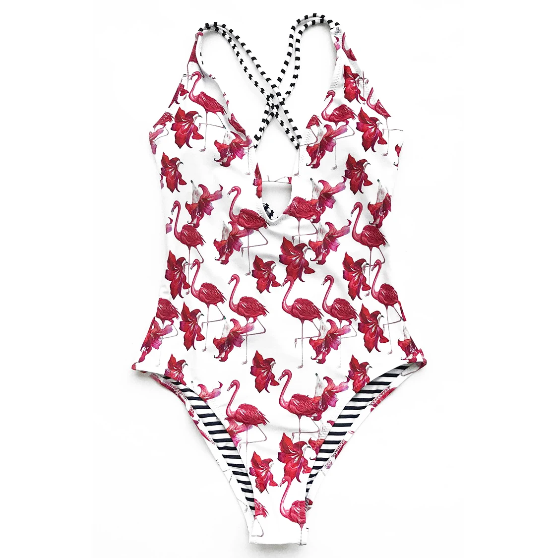 

ESSV Flamingo Strap One Piece Swimsuit Women Bodysuit Swimming Suit Swimwear Sexy High Cut Bathing Suit White Momokini