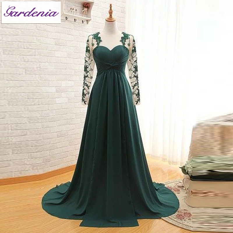 emerald green evening gown with sleeves