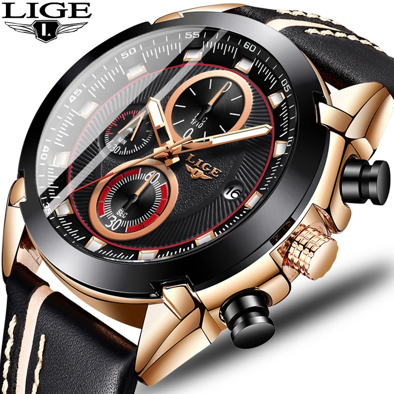 

LIGE Watch Men Fashion Business Top Brand Luxury Quartz Wristwatch Men Military Waterproof Sport Leather Watch Relogio Masculino