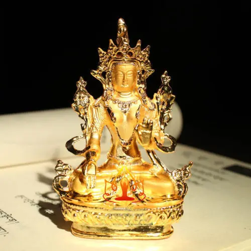 

Tibet Tibetan Buddha Buddhist Mikky Gild White Tara Statue Family Hall Car