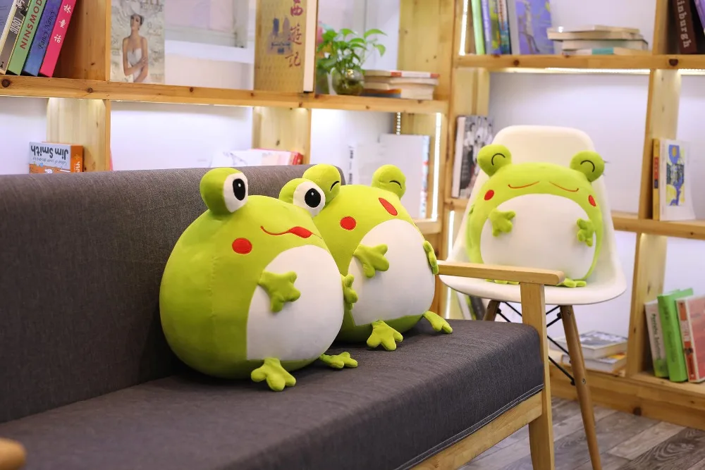 35cm Cute Expression Frog Plush Toy Soft Cartoon Animal Frog Stuffed Doll Sofa Bed Pillow Cushion Household Items Kids Best Gift