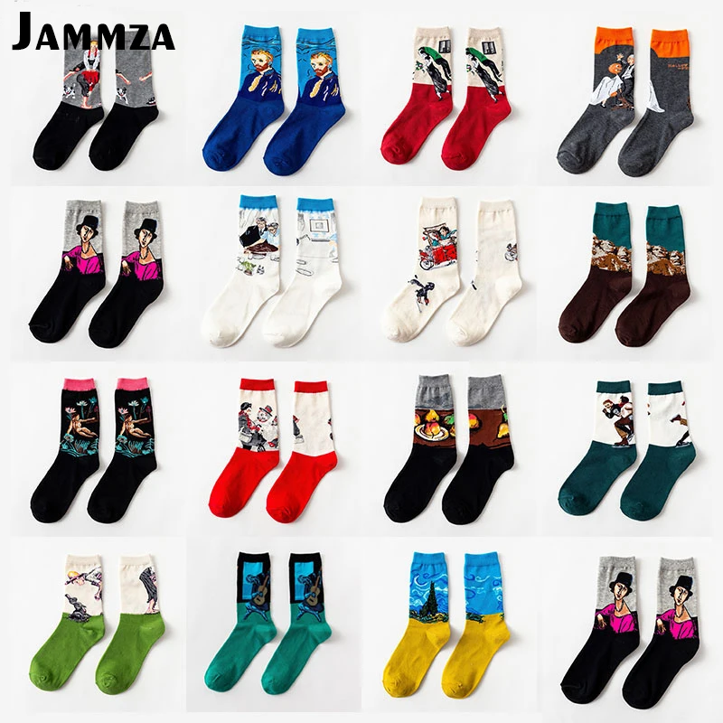 

Men New Europe Style Fashion Socks Cotton Painting Graffiti Colorful Retro Art Socks Funny Casual Vintage Celebrity Business Sox