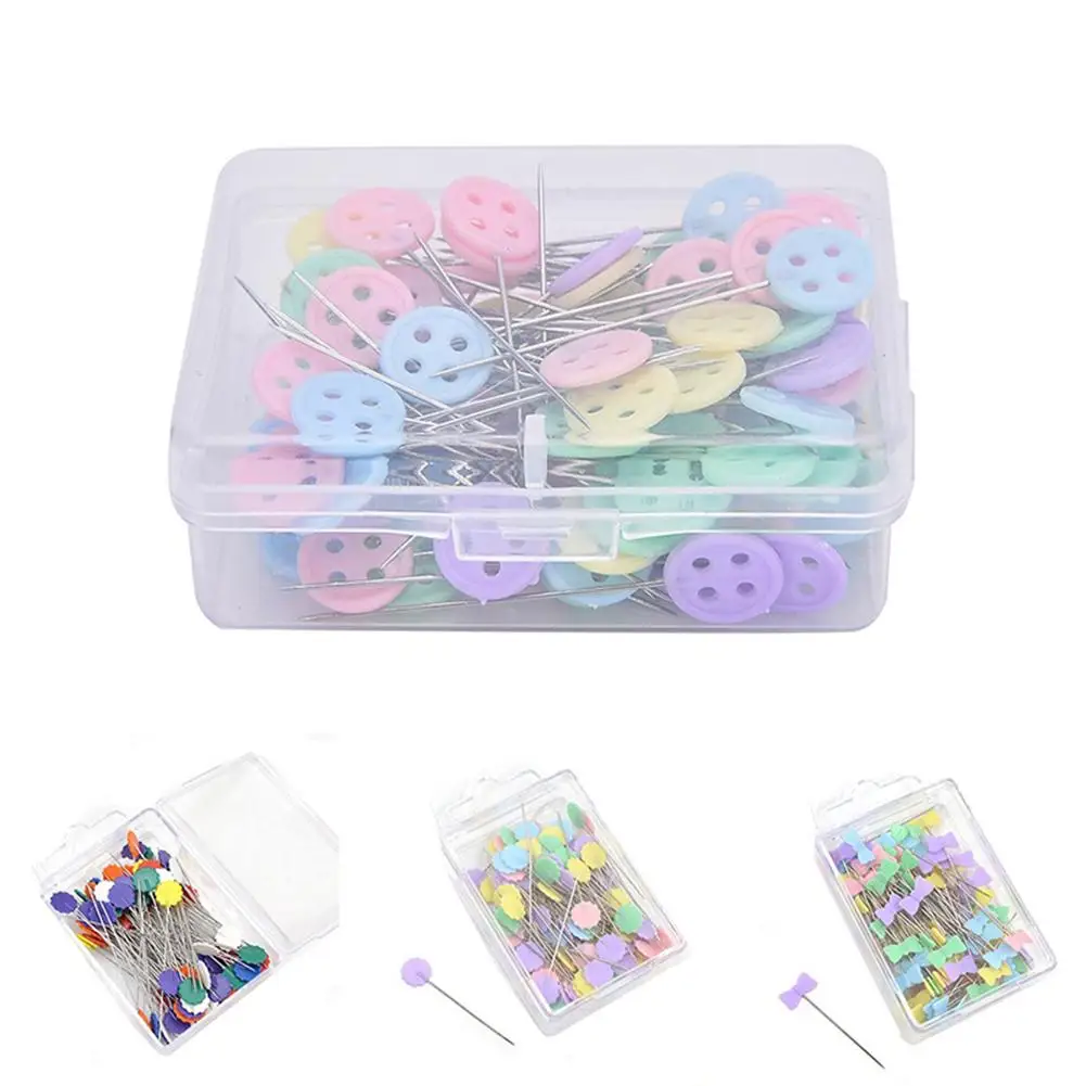 

New 100Pcs Patchwork Craft Flower Button Plastic Head Pins Multicolor Sewing Pin for DIY Quilting Tool Sewing Accessories