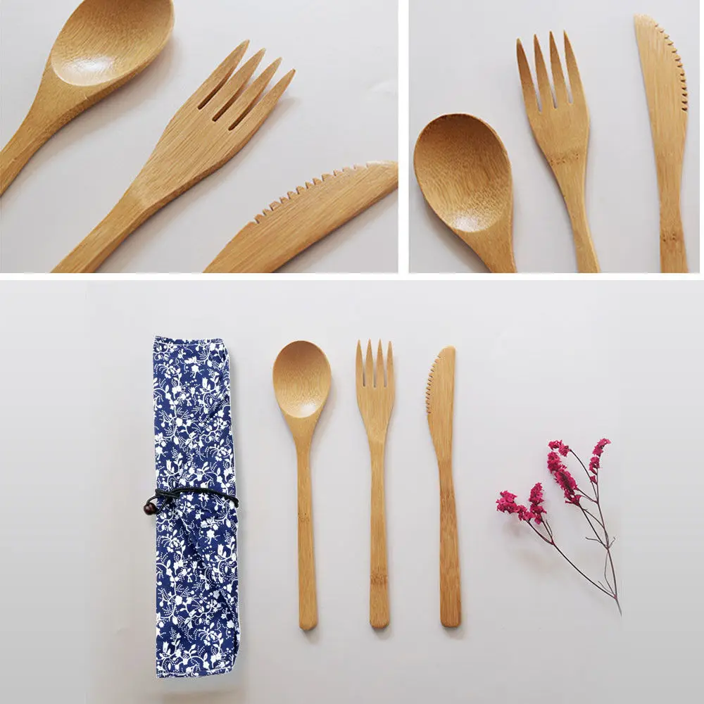 

Tableware Set Camping Outdoor Natural Bamboo Japanese Style Restaurant Fork Knife Spoon Cutlery Tableware Western Dinnerware