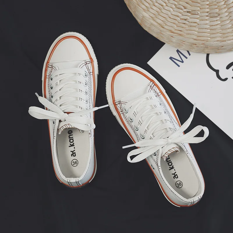 

8015 canvas shoes female 2019 spring and summer new students retro black wild 1970s replica small white shoes female tide
