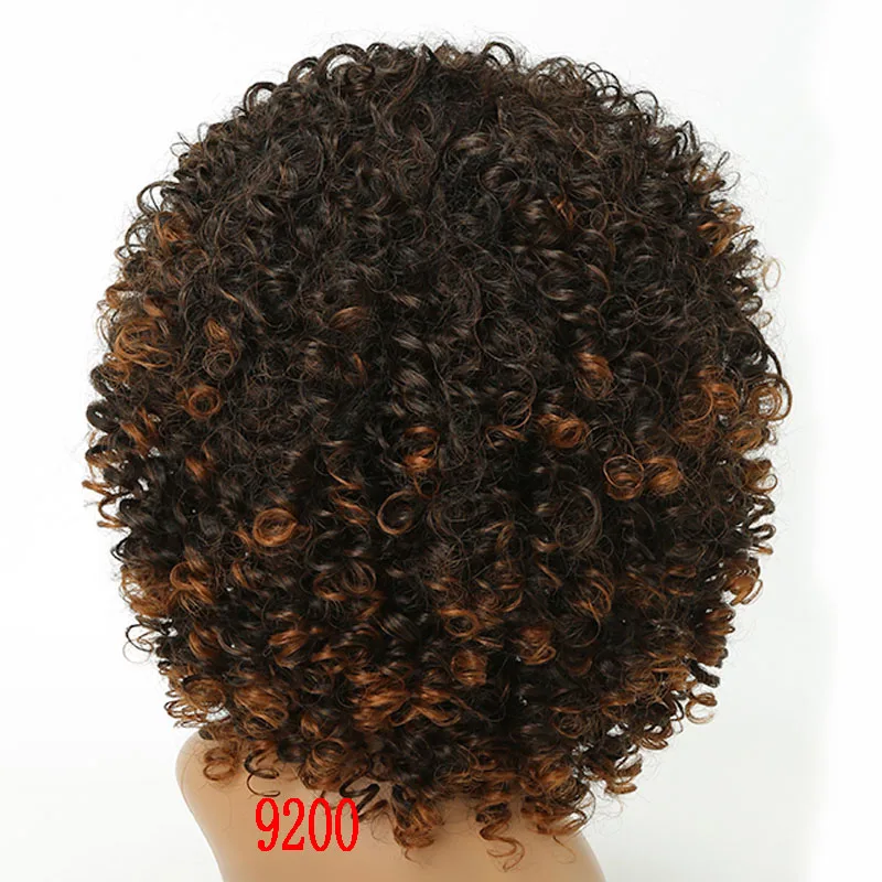 MERISI волосы 14 дюймов Короткие афро Kinkly вьющиеся парики для черных женщин черные смешанные коричневые цвета синтетические волосы африканская прическа - Цвет: T1B/613