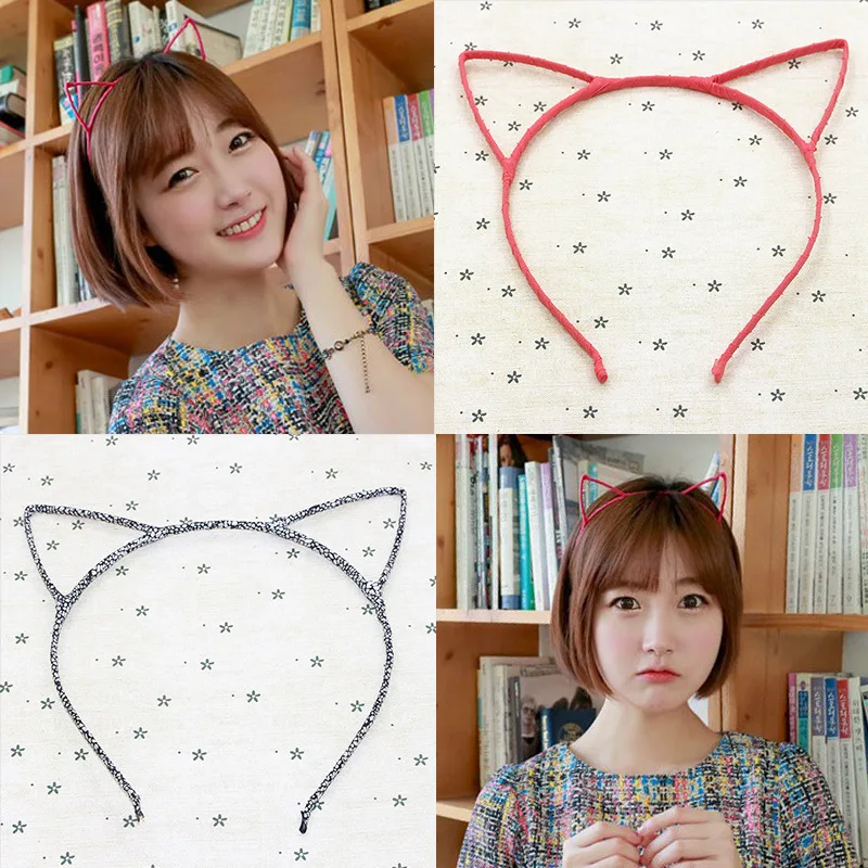 Cute Cat Ears Metallic Hair Bands Many Colors Cloth Wrapped Lovely Hairbands  Accessories Women Fashion Headwear