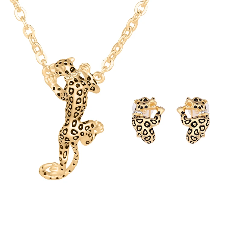 

Fashion Leopard Head Jewelry Set include Necklace and Earring Sets Gift for Women Party Wedding Accessories Free Shipping