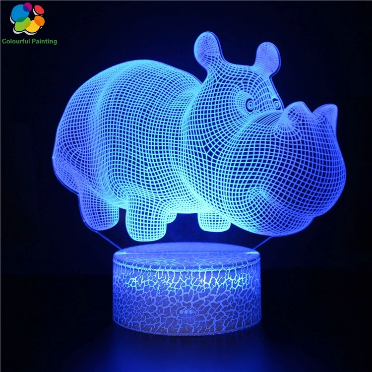 

Remote Control Animal Hippo Zebra Eagle3D Light LED Crack Base Illusion Night Light 7 Colors Lamp 3AA Battery USB Lamp Gift 4