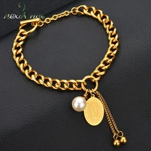 Nextvance – Bracelet pendentif médaille de la vierge marie en or, amulette de perle simulée, cadeau, bijoux religieux et chrétien