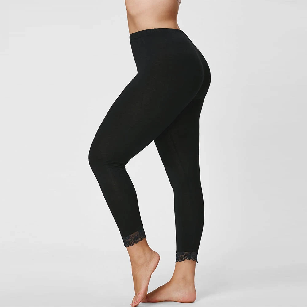 

Rosegal Plus Size Skinny Lace Hem Leggings Women Active Elastic Waist Pencil Pants Trousers 2018 Casual Leggings Ladies Clothes
