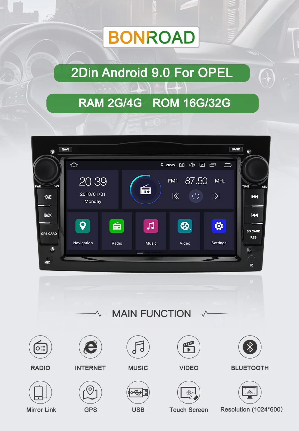 Cheap Bonroad 2Din Android 9.0 Car Video Multimedia Player For Opel Astra Vectra Antara Zafira Corsa GPS Navigation Wifi (No DVD) 0