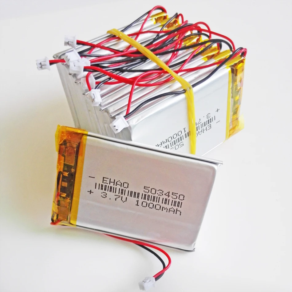 

10 x pcs 3.7V 1000mAh JST 1.25mm 2pin 503450 Lithium Polymer LiPo Rechargeable Battery For Mp3 DVD PAD camera recorder speaker