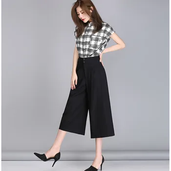 

2018 Korean cotton pants elastic waist slim loose fashion casual pants size straight female wide leg pants fitness high waist
