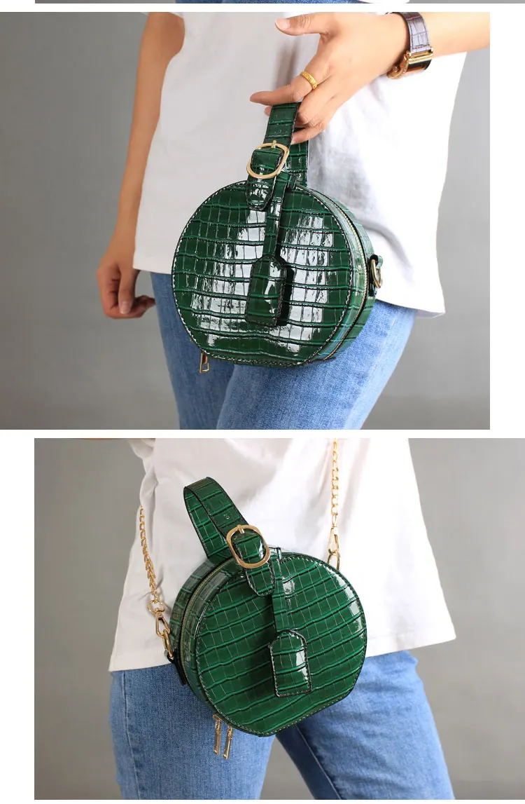 NIGEDU vintage Circular Women Handbags Famous Brand Crocodile Tote Bag  Alligator Ladies Chain Crossbody Bags PU Leather girls Messenger Bags (16)
