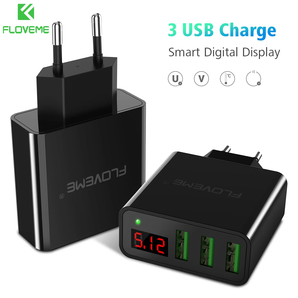 New Floveme OTG 3 Порты и разъёмы USB Зарядное устройство для Samsung Galaxy S9 S8 Plus 5 В 3A LED Дисплей