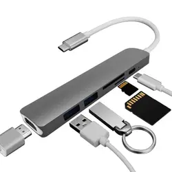 Конвертер type C USB концентратор для MacBook Pro Thunderbolt 3 USB 3,1 концентратор с SD/Micro SD кардридер + USB-C зарядное устройство PD Конвертеры