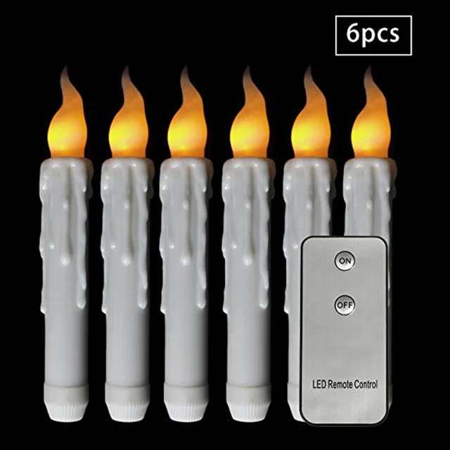Pack of 6 Flicker flameless taper candles with remote,battery operated window candles